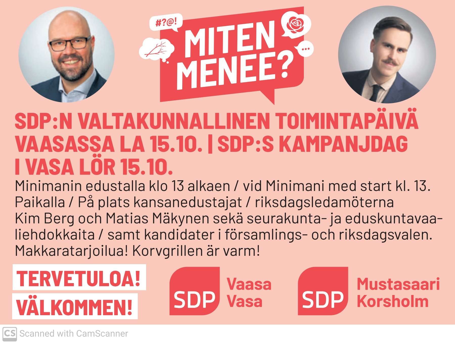 SDP:n kampanjapäivä 15.10 2022 – SDP:s kampanjdag