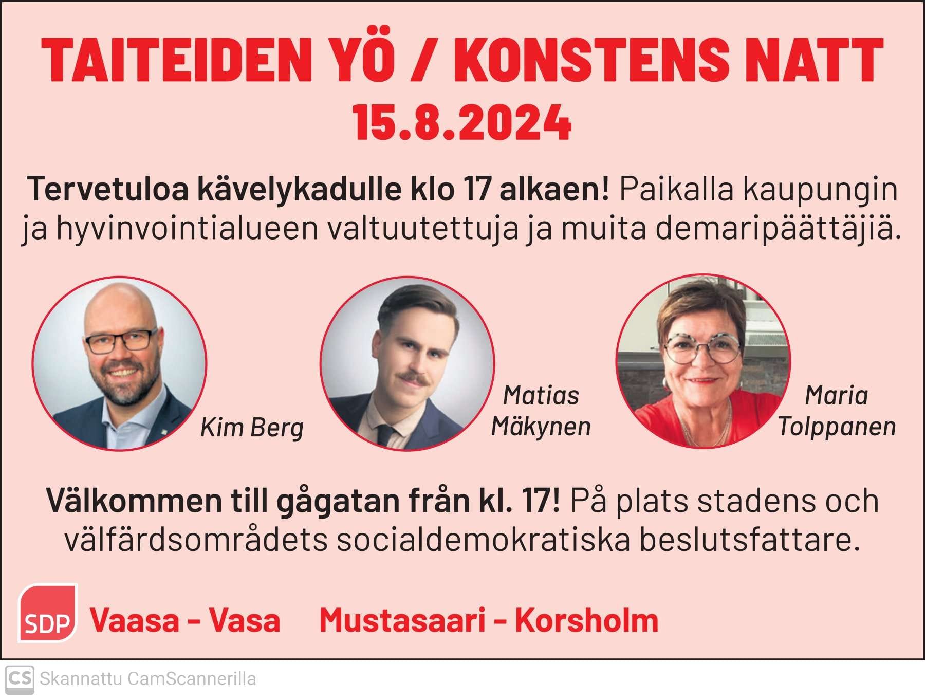 Taiteiden yö – Konstens natt – 15.8.2024